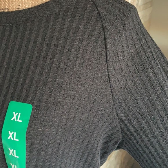 Chaser black waffle weave long sleeve shirt tunic rounded hi lo button sleeve - Picture 7 of 16